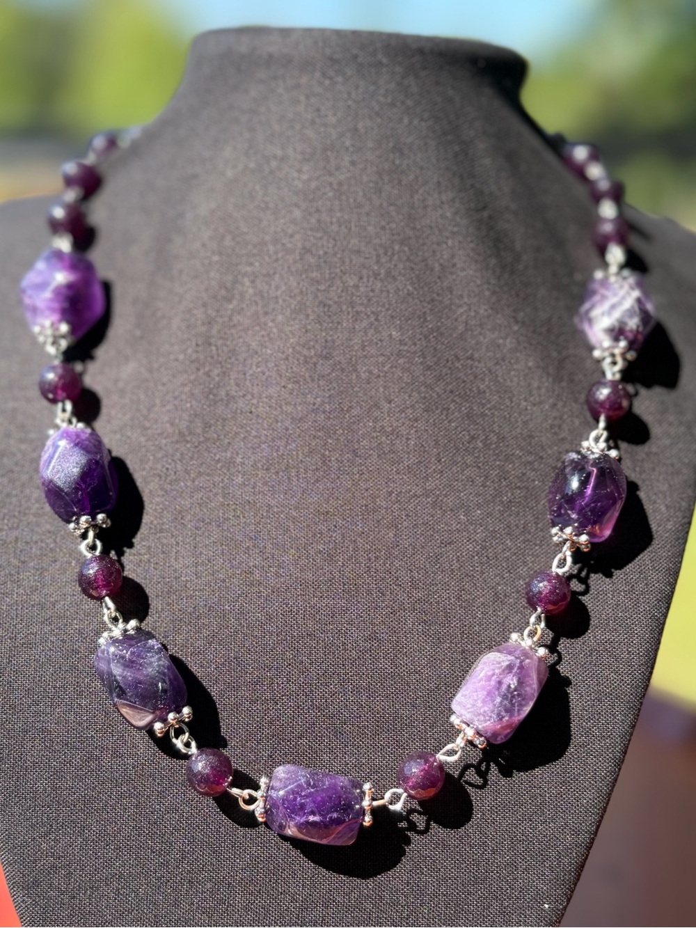 Natural Amethyst Silver Tone Necklace